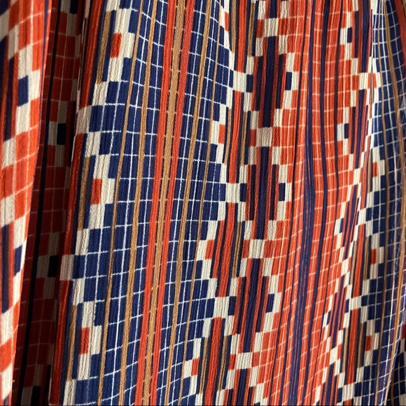 Judith March Geometric Aztec Abstract Print One Shoulder Flare Sleeve Top - Picture 4 of 9